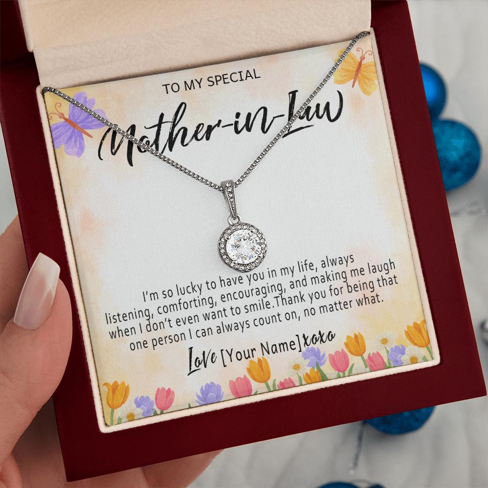 Personalized Mother in Law Necklace – Meaningful Mother in Law Gift, Custom Jewelry with Heartfelt Message Card - "I'm so lucky to have you in my life"