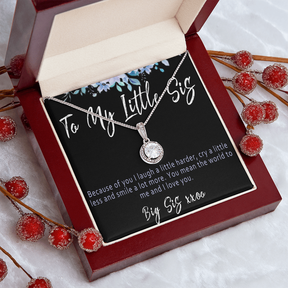 Little Sister Necklace from Big Sister – Meaningful Sister Gift with Heartfelt Message Card Keepsake - "Because of you I laugh a little harder"