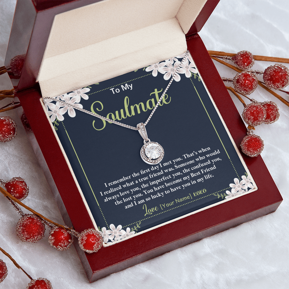 Personalized Soulmate Necklace Gift – Custom Romantic Jewelry for Girlfriend, Fiancee, Wife- Meaningful Anniversary Birthday Christmas Present – “I Remember the First Day We Met”