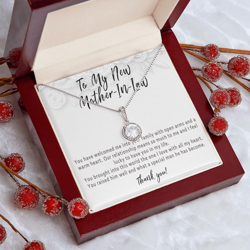 Mother in Law Wedding Day Necklace from Daughter in Law – Sentimental Wedding Gift with Heartfelt Message Card - "You Have Welcomed Me Into Your Family"