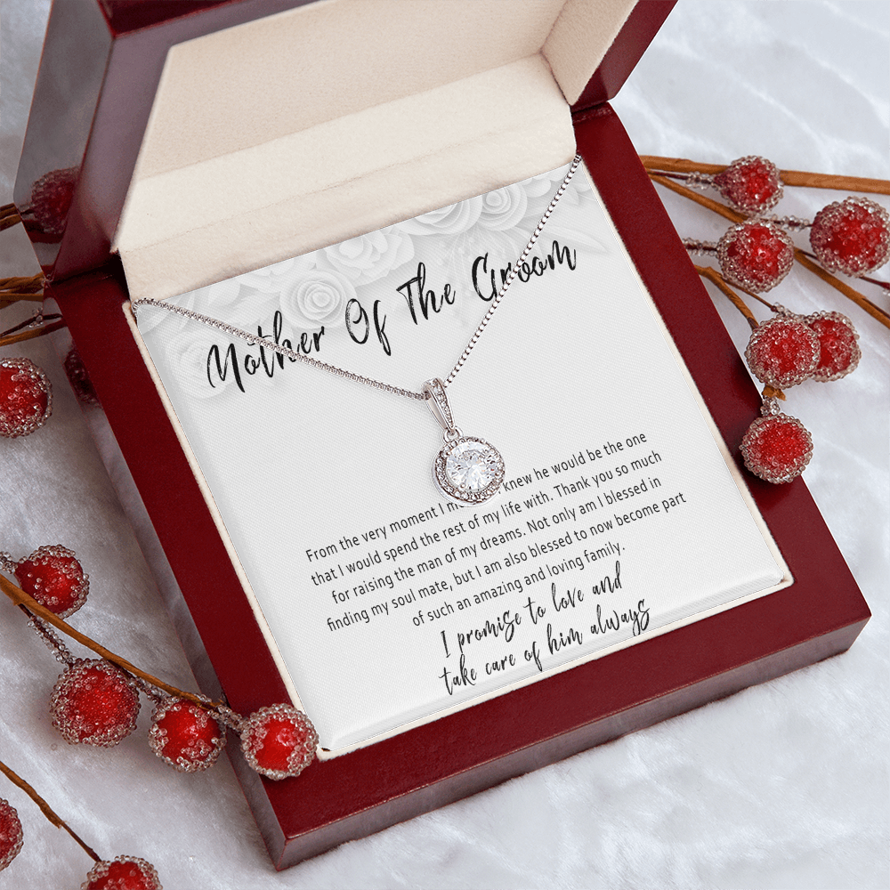 Mother of the Groom Necklace from Daughter in Law – Wedding Day Gift with Meaningful Message Card - "From the very moment I met him"