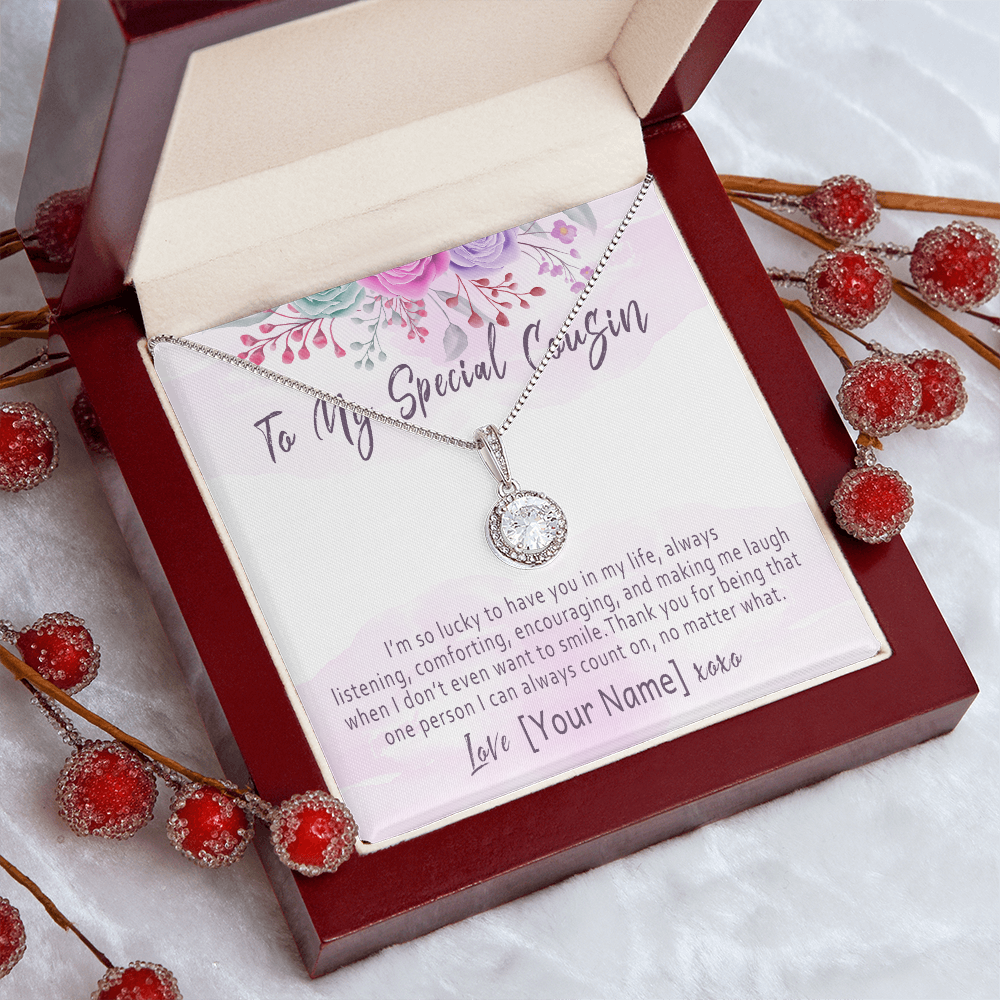 Personalized Cousin Necklace – Meaningful Gift for Special Cousin, Custom Cousin Jewelry with Heartfelt Message Card - "I'm so lucky to have you in my life"