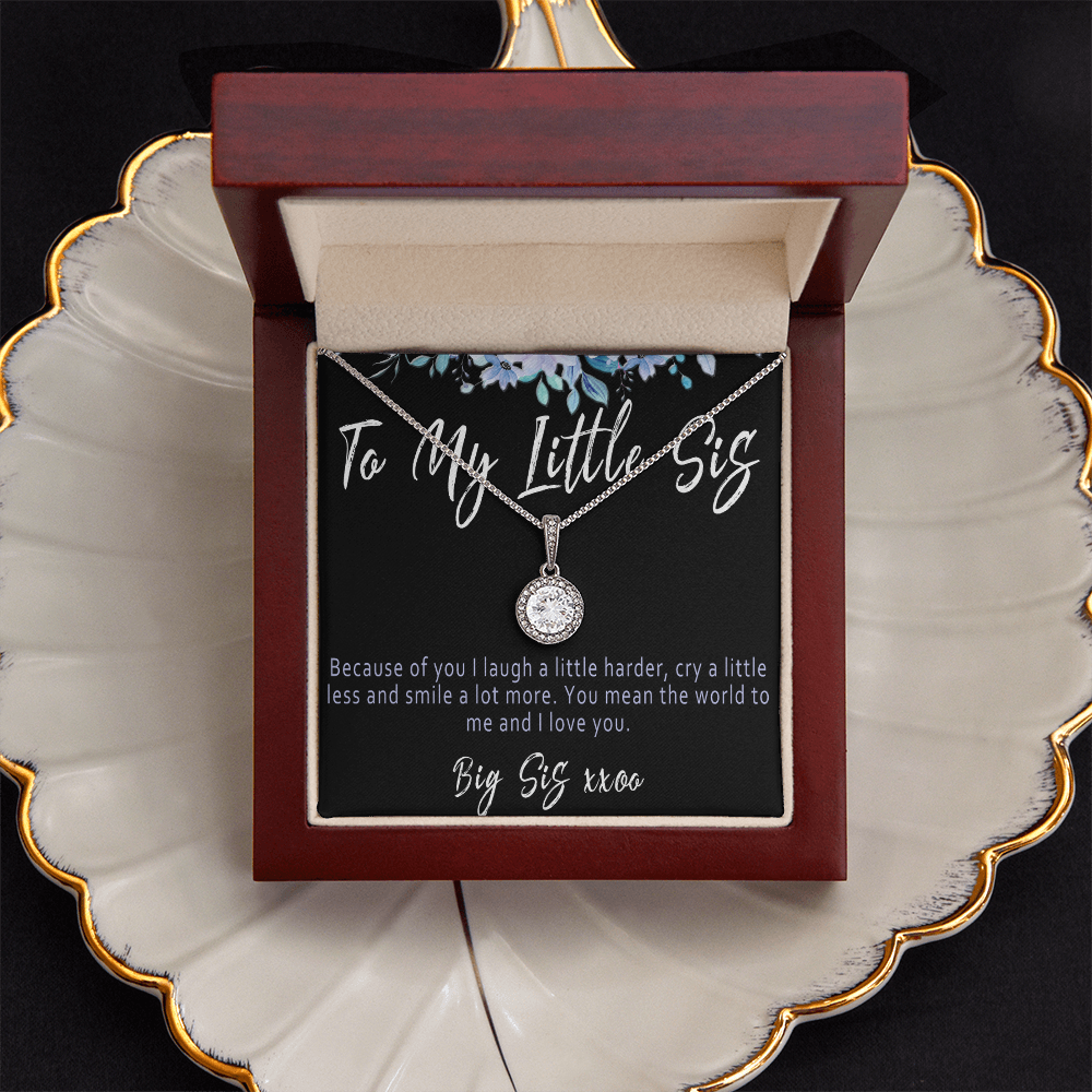 Little Sister Necklace from Big Sister – Meaningful Sister Gift with Heartfelt Message Card Keepsake - "Because of you I laugh a little harder"