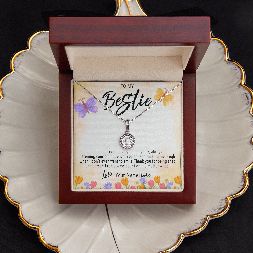 Personalized Bestie Necklace – Custom Best Friend Gift, Meaningful Bestie Jewelry with Heartfelt Message Card - "I'm so lucky to have you in my life"