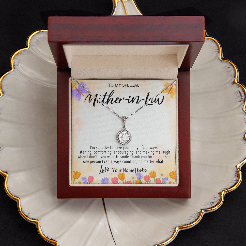 Personalized Mother in Law Necklace – Meaningful Mother in Law Gift, Custom Jewelry with Heartfelt Message Card - "I'm so lucky to have you in my life"