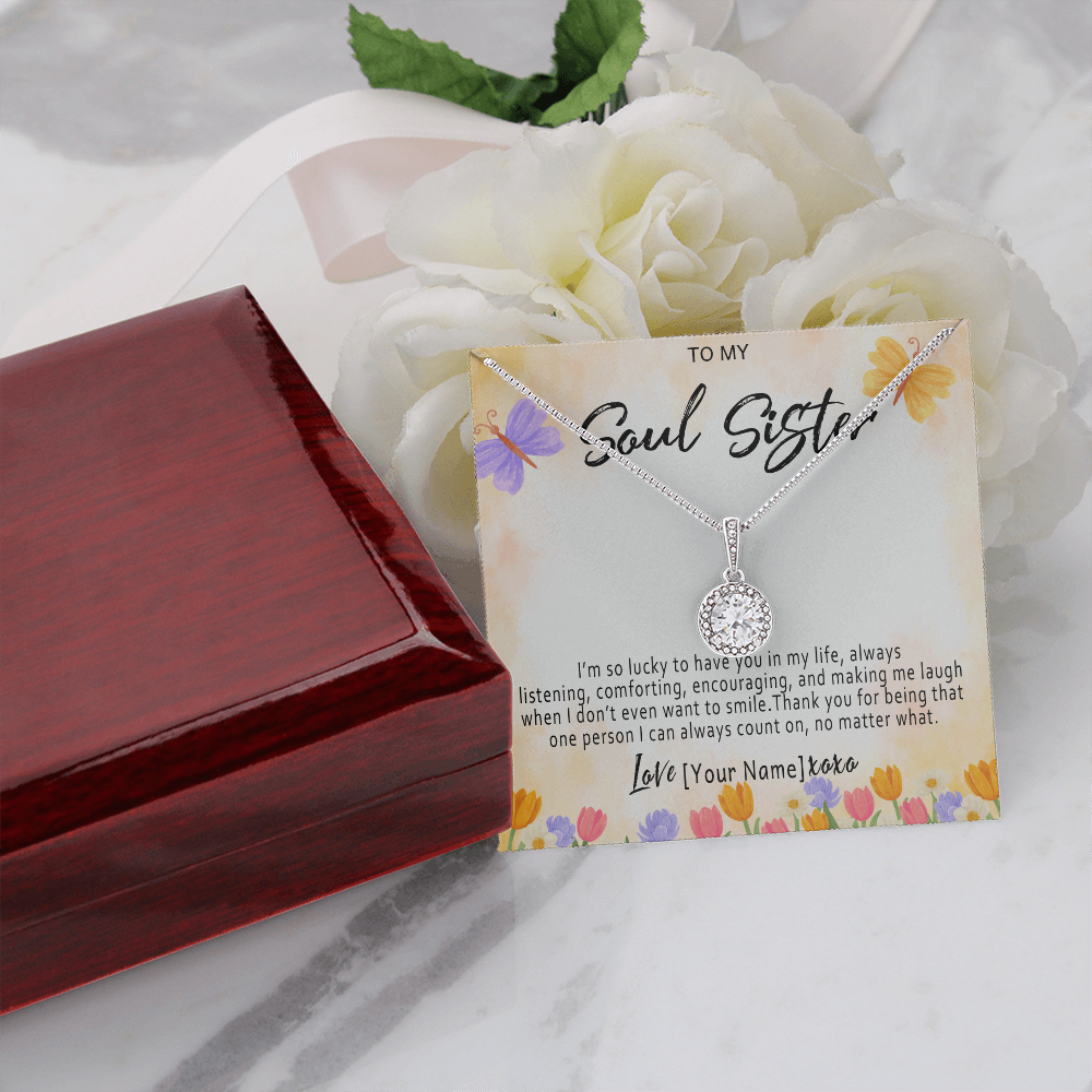 Personalized Soul Sister Necklace – Custom Soul Sister Gift, Meaningful Friendship Jewelry with Heartfelt Message Card - "I'm so lucky to have you in my life"