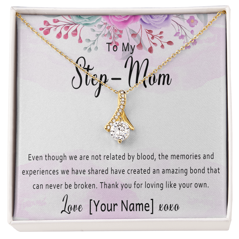 Personalized Step Mom Necklace – Custom StepMom Gift, Step Mom Jewelry for Birthday, Christmas or Mother's Day – “Even though we are not related by blood”