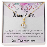 Personalized Bonus Sister Necklace – Custom Bonus Sister Gift, Bonus Sister Jewelry for Birthday, Christmas or Mother's Day - "Even though we are not related by blood"
