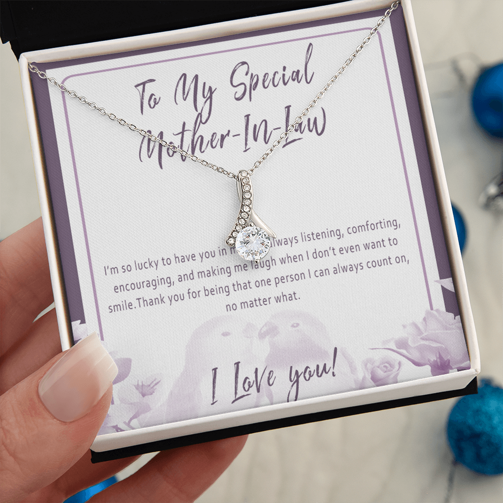 Mother in Law Necklace – Sentimental Gift from Son in Law or Daughter in Law, Thoughtful Jewelry with Message Card - "I'm so lucky to have you in my life"