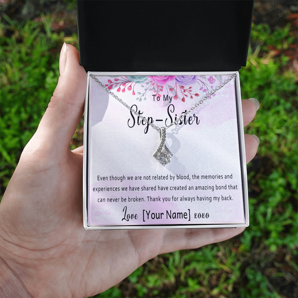 Personalized Step Sister Necklace – Custom Step-Sister Gift, Stepsister Jewelry for Birthday, Christmas or Mother's Day – “Even though we are not related by blood”