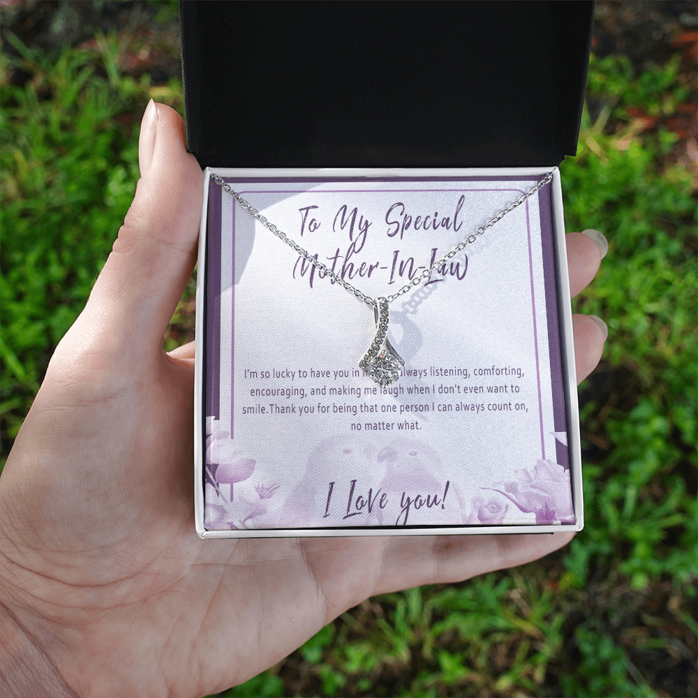 Mother in Law Necklace – Sentimental Gift from Son in Law or Daughter in Law, Thoughtful Jewelry with Message Card - "I'm so lucky to have you in my life"
