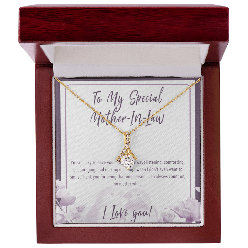 Mother in Law Necklace – Sentimental Gift from Son in Law or Daughter in Law, Thoughtful Jewelry with Message Card - "I'm so lucky to have you in my life"