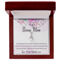 Personalized Bonus Mom Necklace – Custom Bonus Mom Jewelry Gift for Mother's Day, Birthday or Christmas Present - "Even though we are not related by blood"