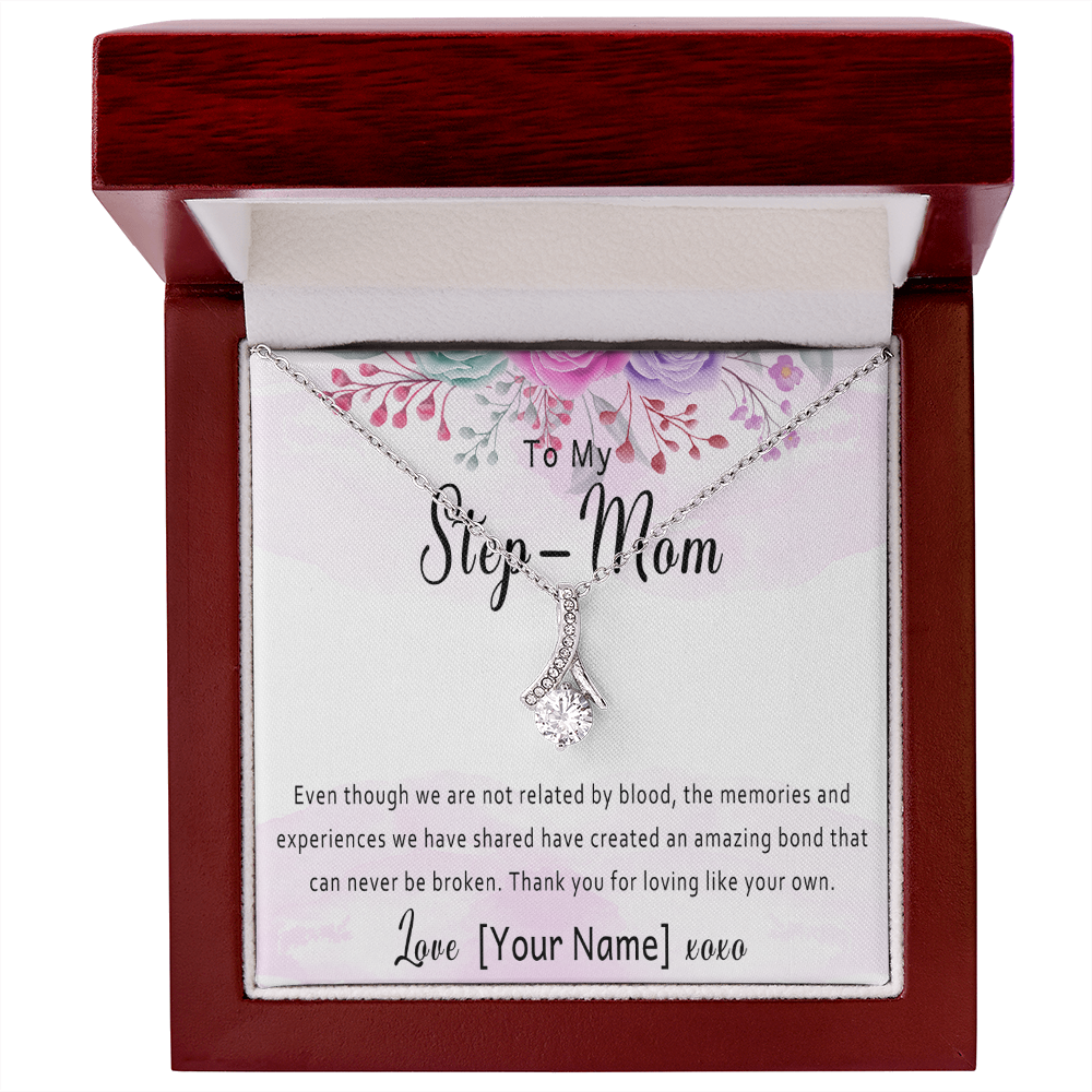 Personalized Step Mom Necklace – Custom StepMom Gift, Step Mom Jewelry for Birthday, Christmas or Mother's Day – “Even though we are not related by blood”