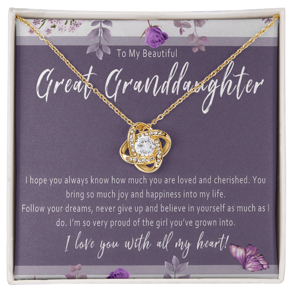 Great Granddaughter Necklace from Great Grandparent – Meaningful Love Knot Jewelry Gift of Everyday Encouragement - I Hope You Always Know