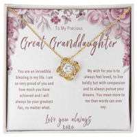 Great Granddaughter Love Knot Necklace from Great Grandparent – Sentimental Gift with Message Card - "You are an incredible blessing in my life..."