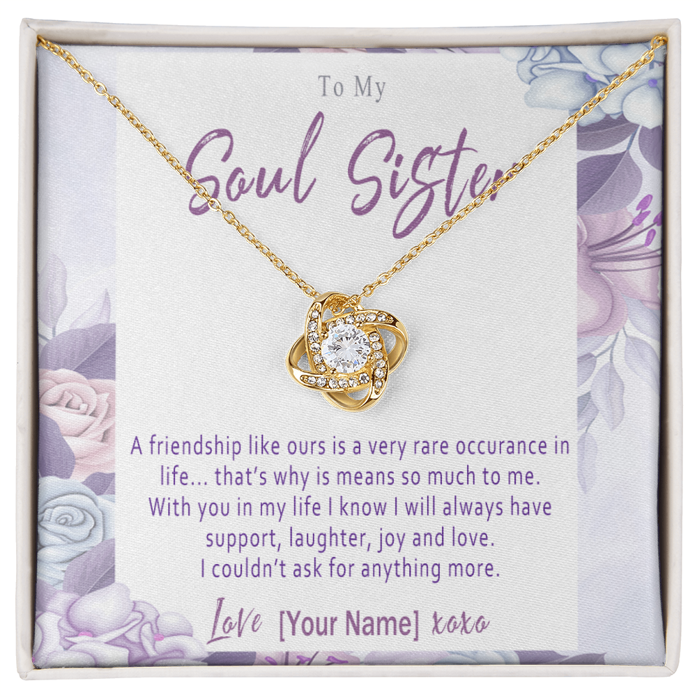 Personalized Soul Sister Necklace – Custom Love Knot Friendship Jewelry Gift for Soul Sister - "A friendship like ours"