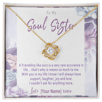 Personalized Soul Sister Necklace – Custom Love Knot Friendship Jewelry Gift for Soul Sister - "A friendship like ours"