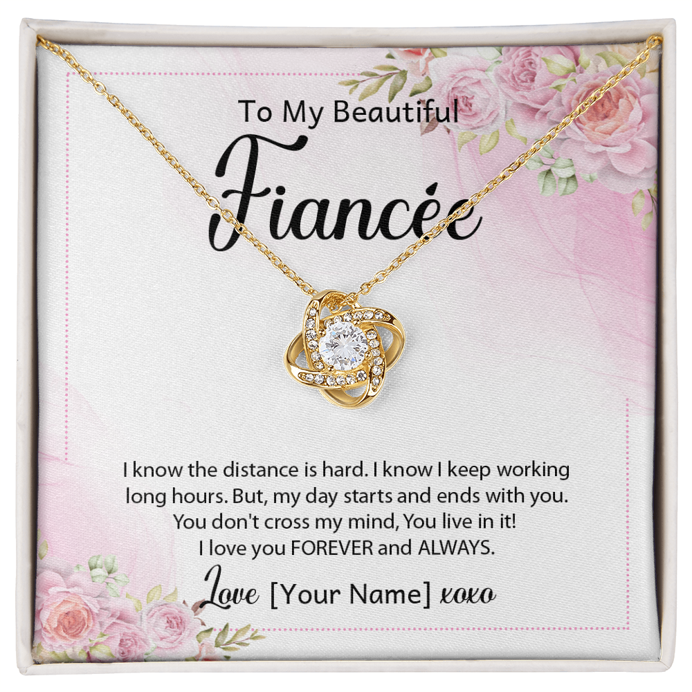 Personalized Long Distance Fiancée Necklace – Custom Love Knot Jewelry for Long Distance Relationship - "I know the distance is hard"
