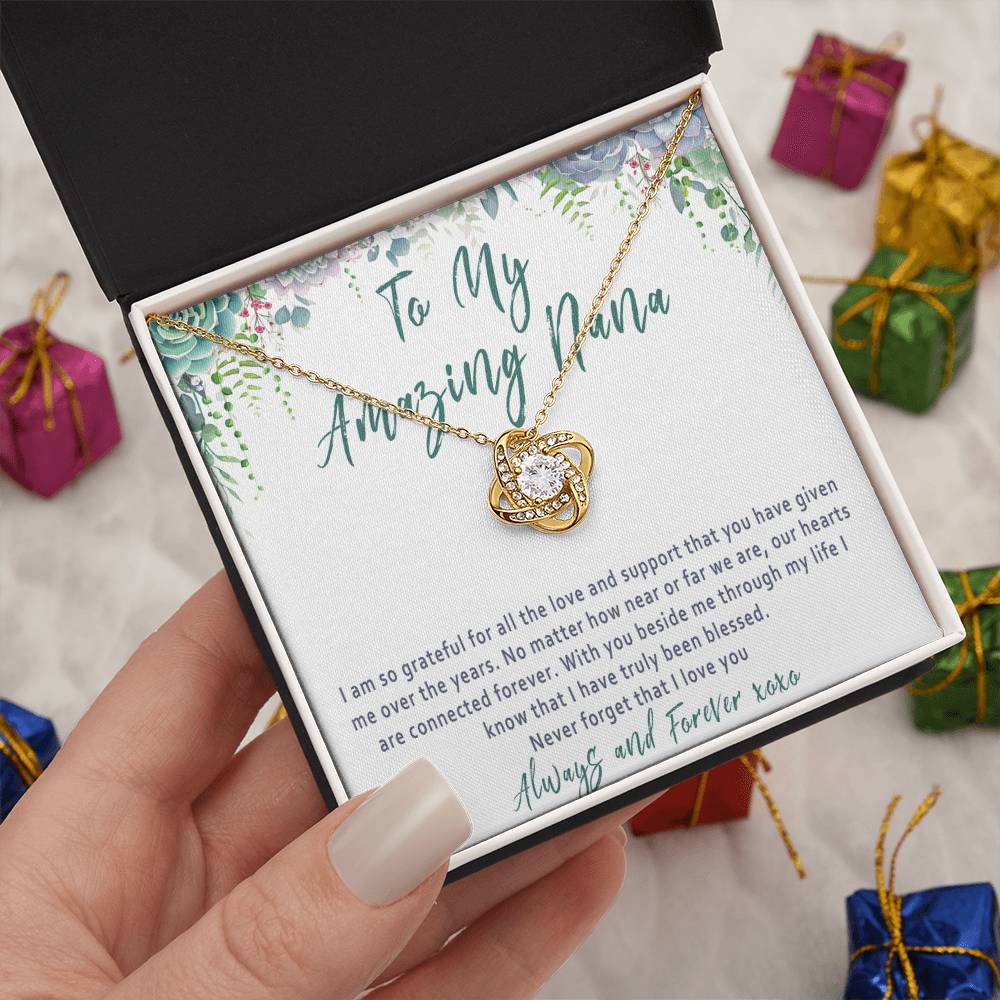 Nana Mothers Day Necklace – Nana Gift from Grandkids, Love Knot Nana Jewelry Present - "I'm so grateful for all the love"