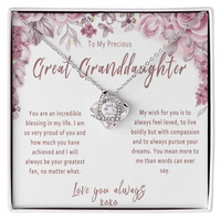 Great Granddaughter Love Knot Necklace from Great Grandparent – Sentimental Gift with Message Card - "You are an incredible blessing in my life..."