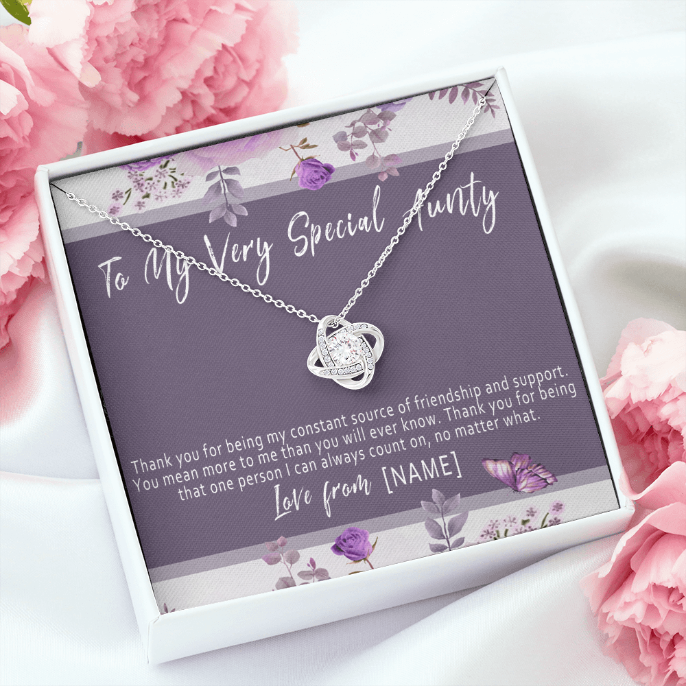 Personalized Aunty Necklace Present – Meaningful Gift for Aunty from Niece or Nephew - "Thank you for being my constant source of friendship"