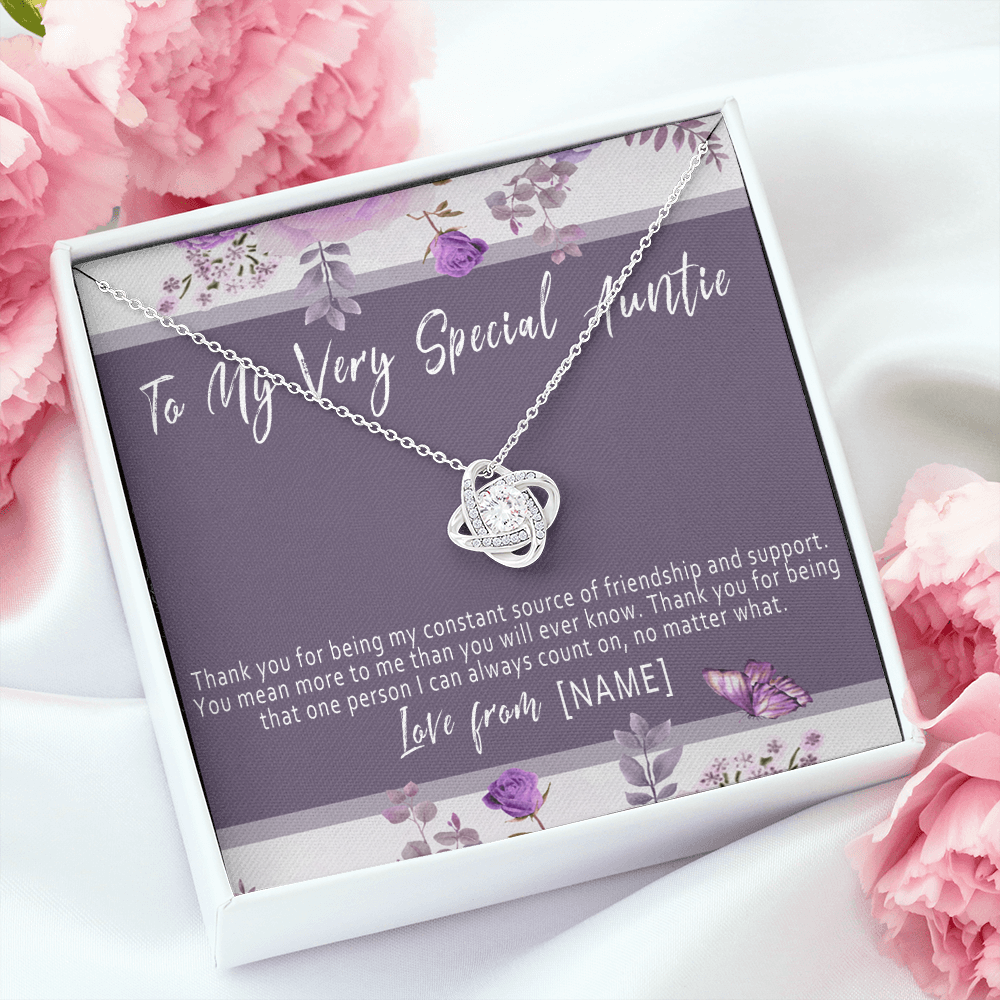 Personalized Auntie Necklace – Custom Meaningful Gift for Auntie from Niece or Nephew - "Thank you for being my constant source of friendship"