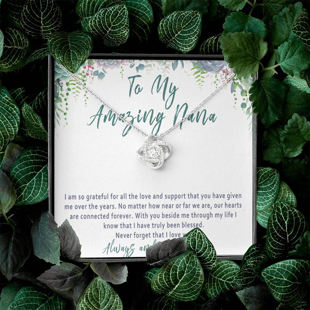 Nana Mothers Day Necklace – Nana Gift from Grandkids, Love Knot Nana Jewelry Present - "I'm so grateful for all the love"