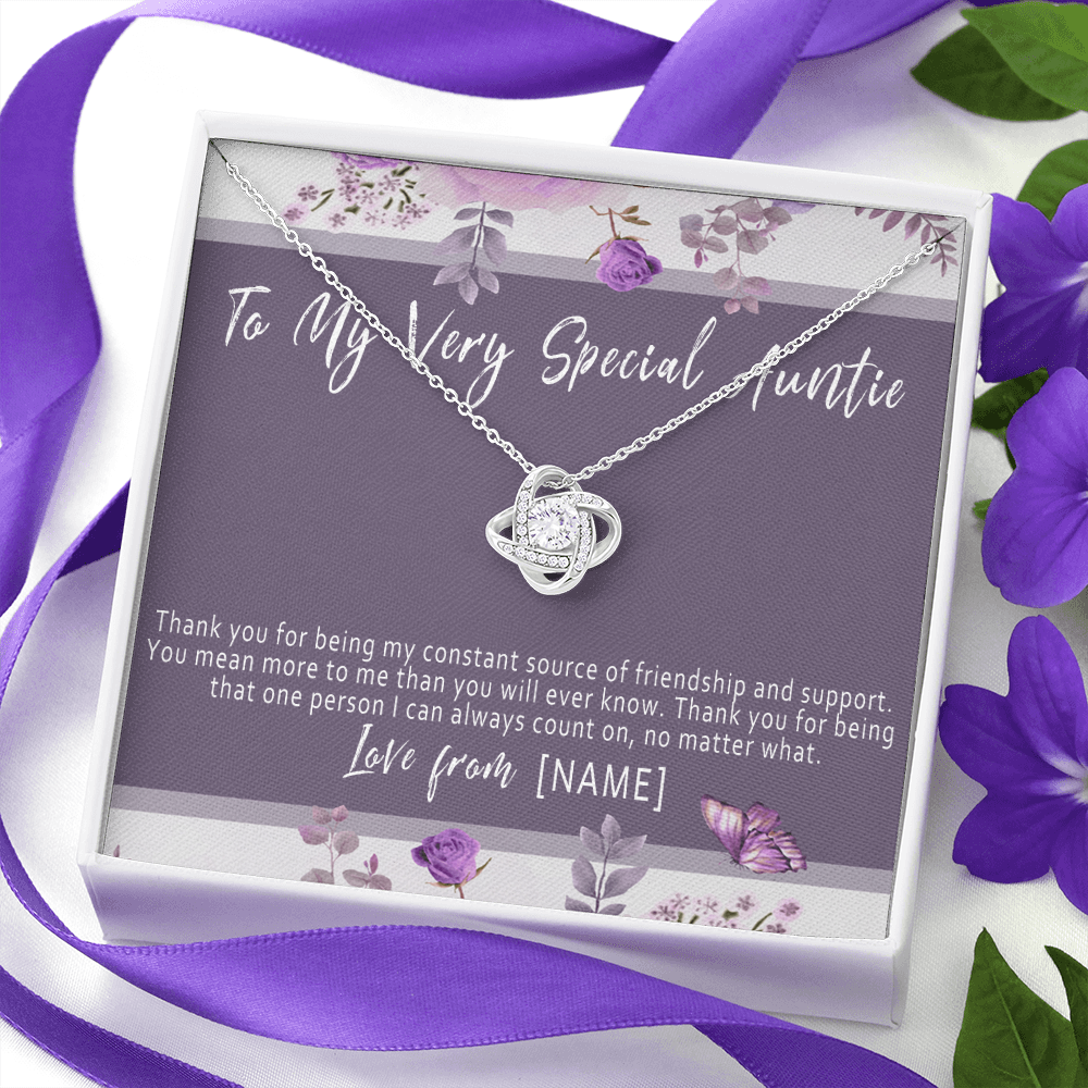 Personalized Auntie Necklace – Custom Meaningful Gift for Auntie from Niece or Nephew - "Thank you for being my constant source of friendship"