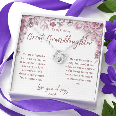 Great Granddaughter Love Knot Necklace from Great Grandparent – Sentimental Gift with Message Card - 