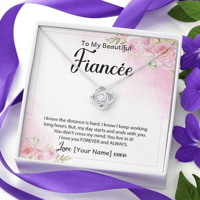 Personalized Long Distance Fiancée Necklace – Custom Love Knot Jewelry for Long Distance Relationship - 