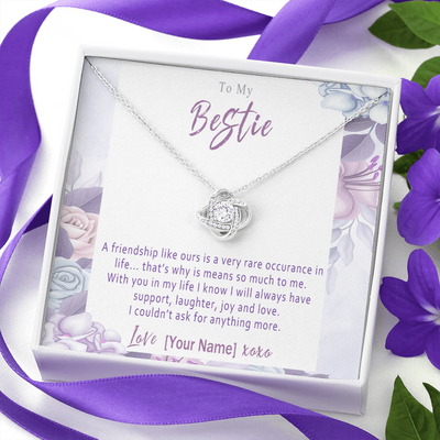 Personalized Bestie Necklace Gift – Custom Love Knot Friendship Jewelry, Meaningful Birthday Christmas Present for Best Friend – “A Friendship Like Ours”