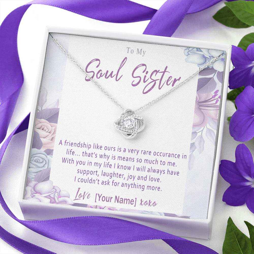 Personalized Soul Sister Necklace – Custom Love Knot Friendship Jewelry Gift for Soul Sister - "A friendship like ours"