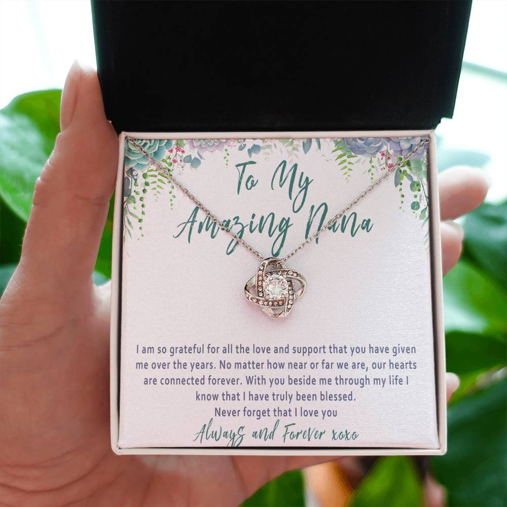 Nana Mothers Day Necklace – Nana Gift from Grandkids, Love Knot Nana Jewelry Present - "I'm so grateful for all the love"