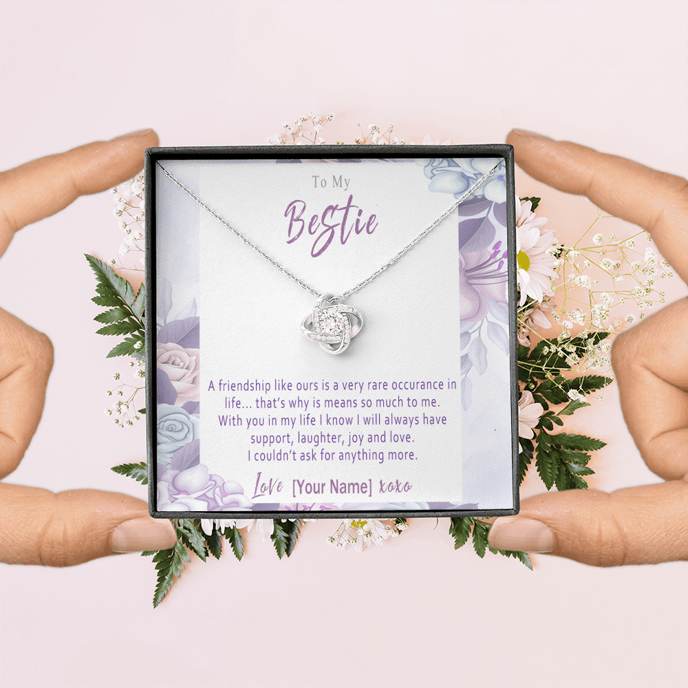 Personalized Bestie Necklace Gift – Custom Love Knot Friendship Jewelry, Meaningful Birthday Christmas Present for Best Friend – “A Friendship Like Ours”