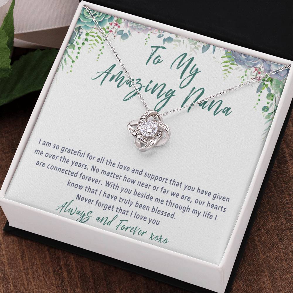Nana Mothers Day Necklace – Nana Gift from Grandkids, Love Knot Nana Jewelry Present - "I'm so grateful for all the love"