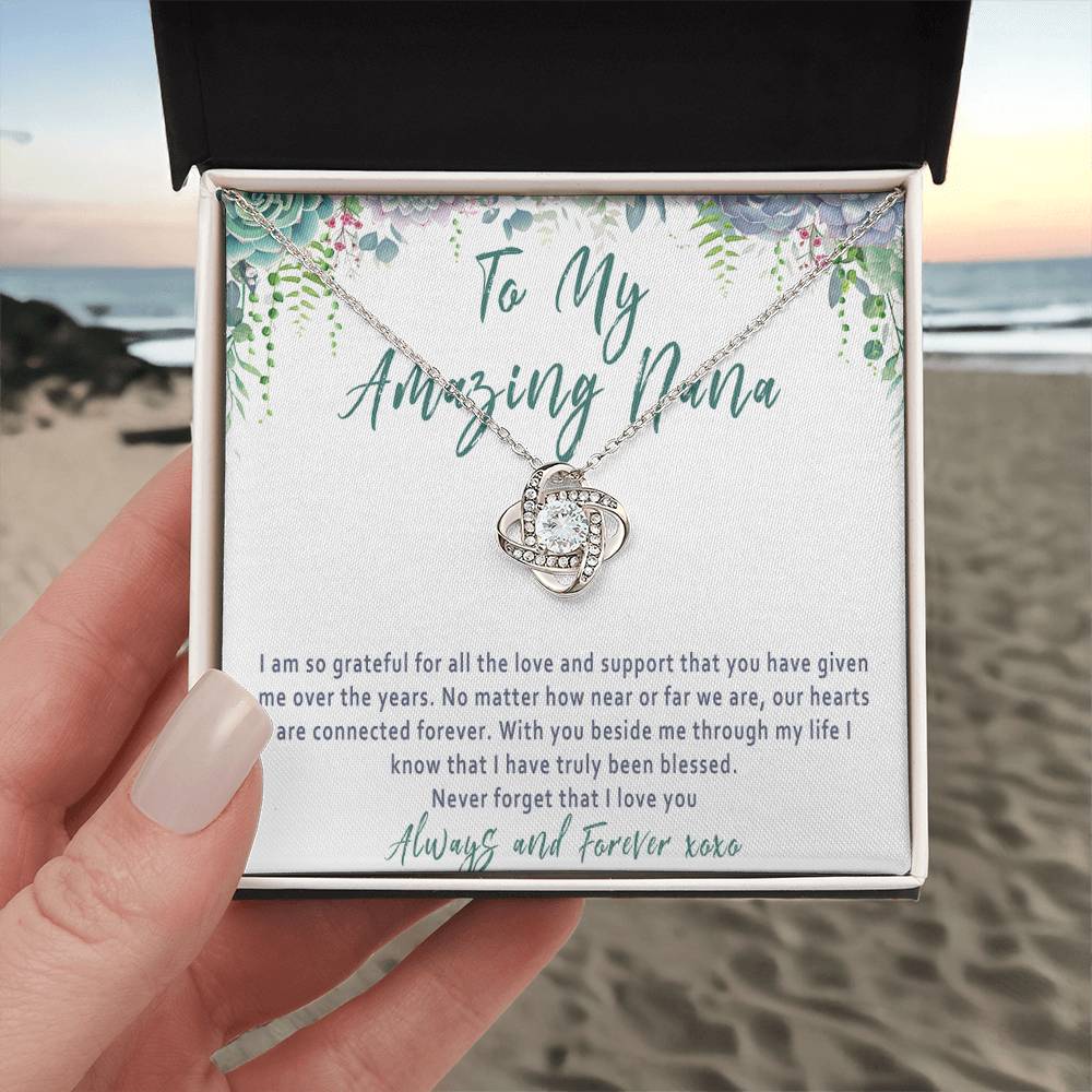 Nana Mothers Day Necklace – Nana Gift from Grandkids, Love Knot Nana Jewelry Present - "I'm so grateful for all the love"