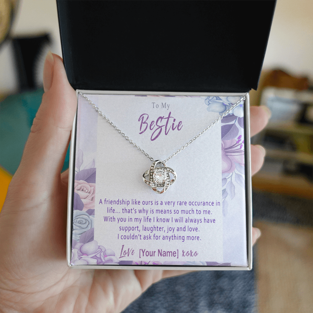 Personalized Bestie Necklace Gift – Custom Love Knot Friendship Jewelry, Meaningful Birthday Christmas Present for Best Friend – “A Friendship Like Ours”