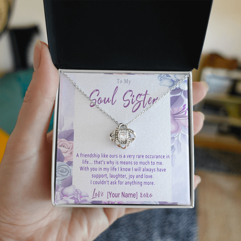 Personalized Soul Sister Necklace – Custom Love Knot Friendship Jewelry Gift for Soul Sister - "A friendship like ours"