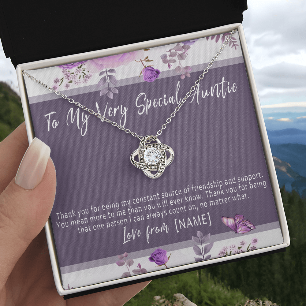 Personalized Auntie Necklace – Custom Meaningful Gift for Auntie from Niece or Nephew - "Thank you for being my constant source of friendship"