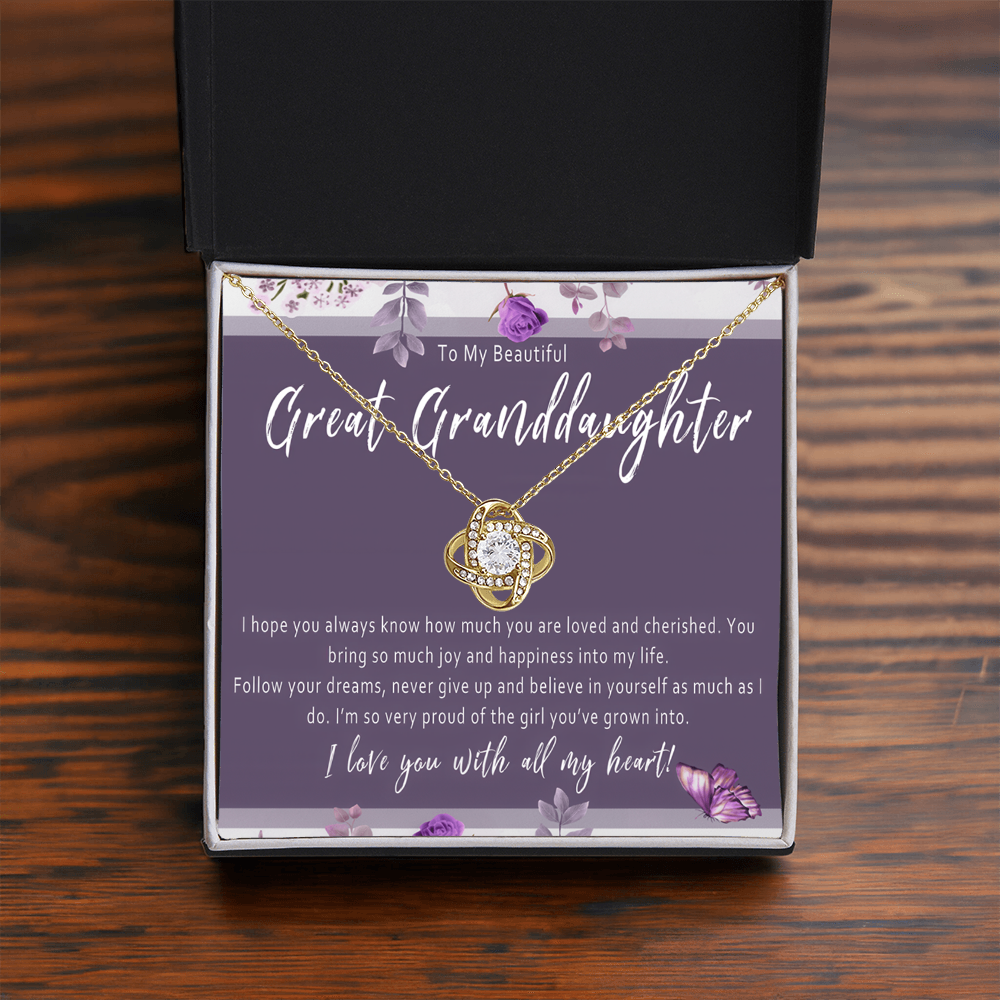 Great Granddaughter Necklace from Great Grandparent – Meaningful Love Knot Jewelry Gift of Everyday Encouragement - I Hope You Always Know