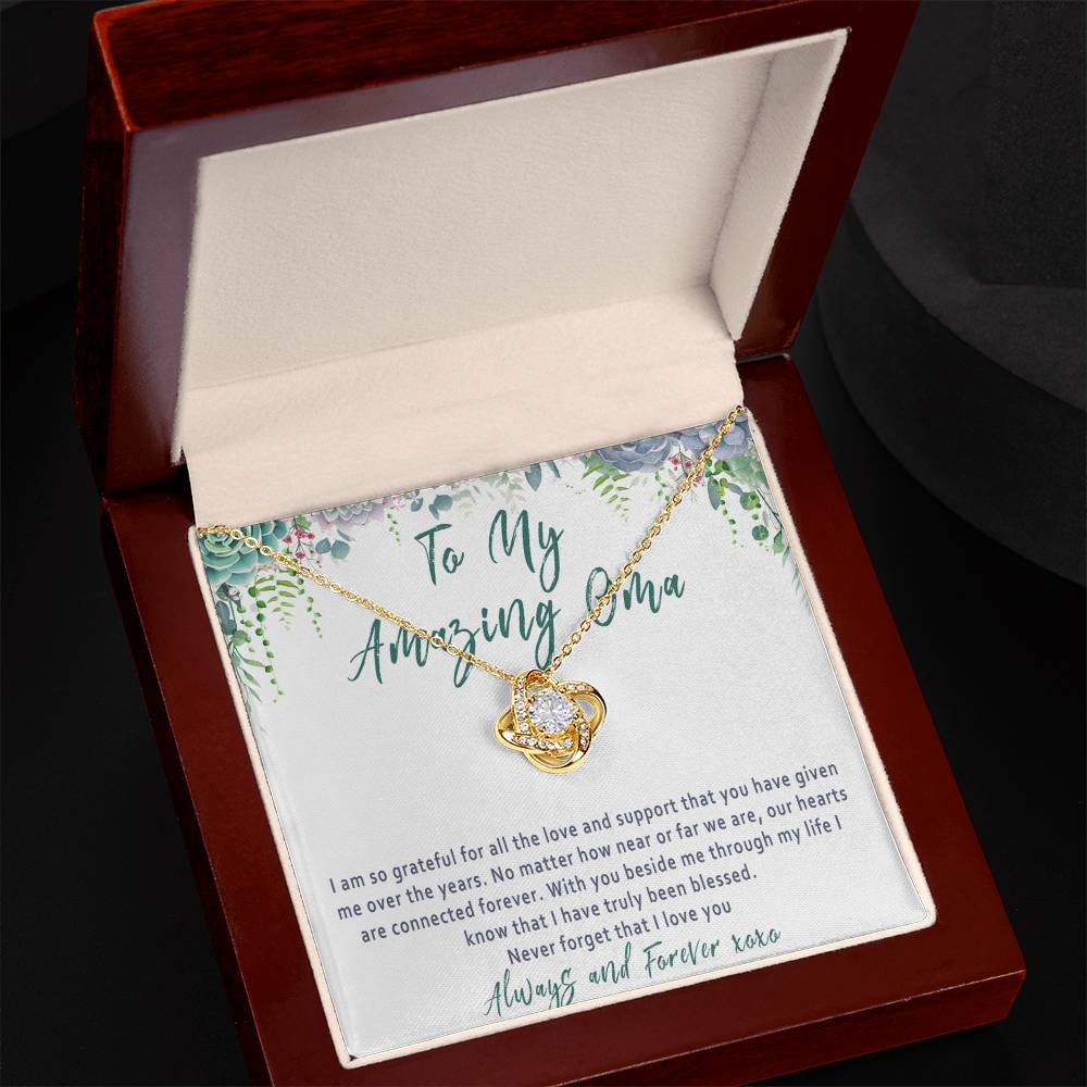Oma Mother's Day Necklace Gift from Grandchild – Love Knot Oma Gift, Grandma Jewelry Keepsake - "I am so grateful for all the love..."