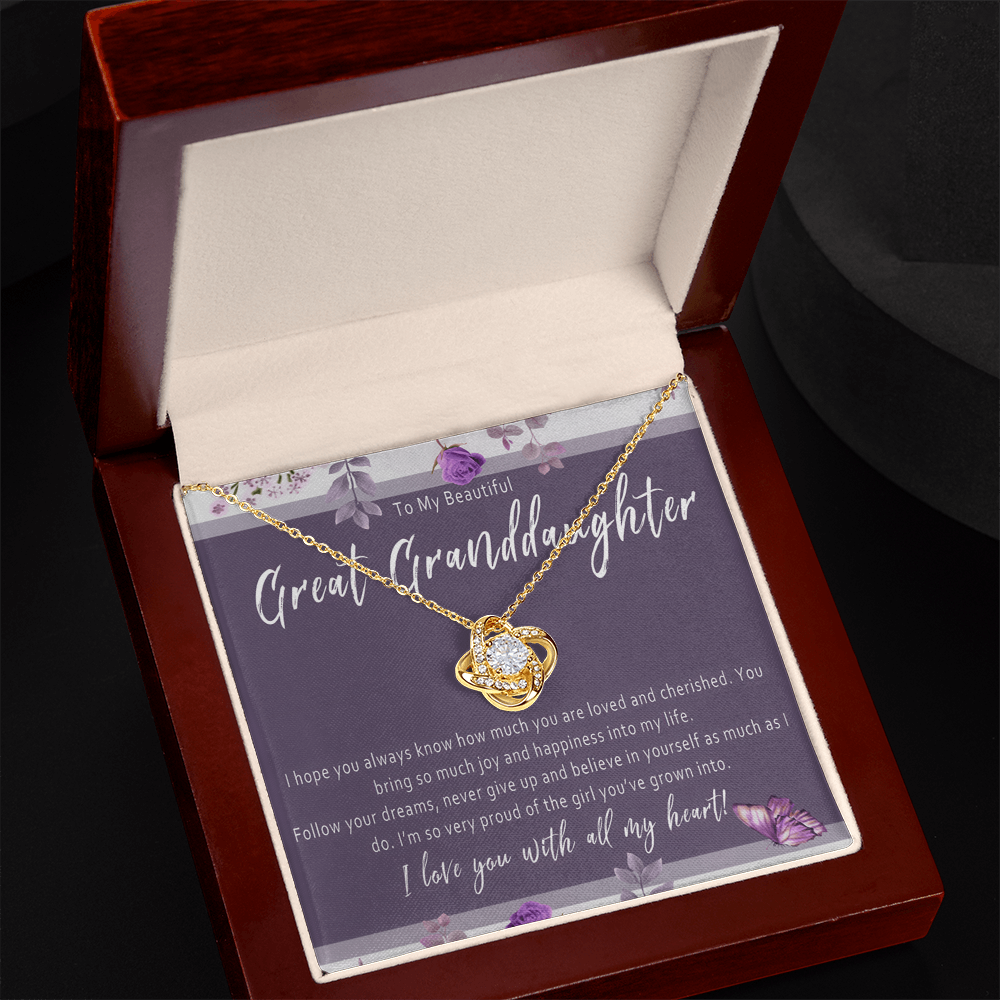 Great Granddaughter Necklace from Great Grandparent – Meaningful Love Knot Jewelry Gift of Everyday Encouragement - I Hope You Always Know