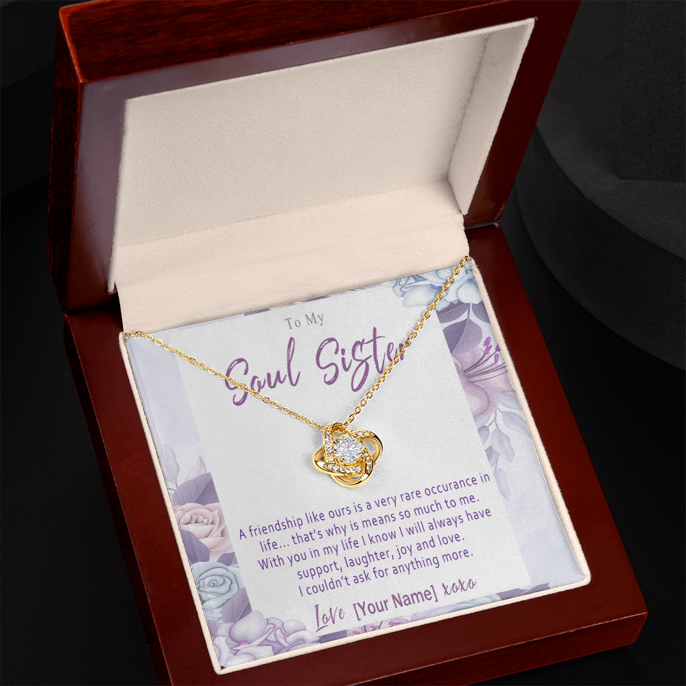 Personalized Soul Sister Necklace – Custom Love Knot Friendship Jewelry Gift for Soul Sister - "A friendship like ours"