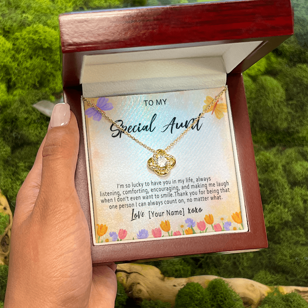 Personalized Aunt Necklace Gift from Niece or Nephew, Custom Meaningful Aunt Birthday Jewelry Present - "I'm so lucky to have you in my life"