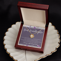Load image into Gallery viewer, Necklace For Great Granddaughter. Grandkid Love Knot Jewelry For Birthday Or Christmas. Great Granddaughter Gift Card Keepsake From Grandparent
