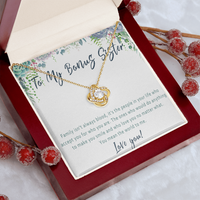 Bonus Sister Necklace – Meaningful Gift from Stepsister or Stepbrother, Love Knot Jewelry for Anyone Who Is Like A Sister - "Family isn't always blood"