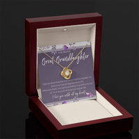 Load image into Gallery viewer, Necklace For Great Granddaughter. Grandkid Love Knot Jewelry For Birthday Or Christmas. Great Granddaughter Gift Card Keepsake From Grandparent
