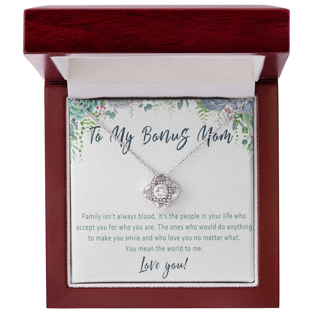Bonus Mom Necklace – Stepmom Gift from Stepdaughter or Stepson, Sentimental Jewelry Gift Idea for Mother Figure - "Family isn't always blood"