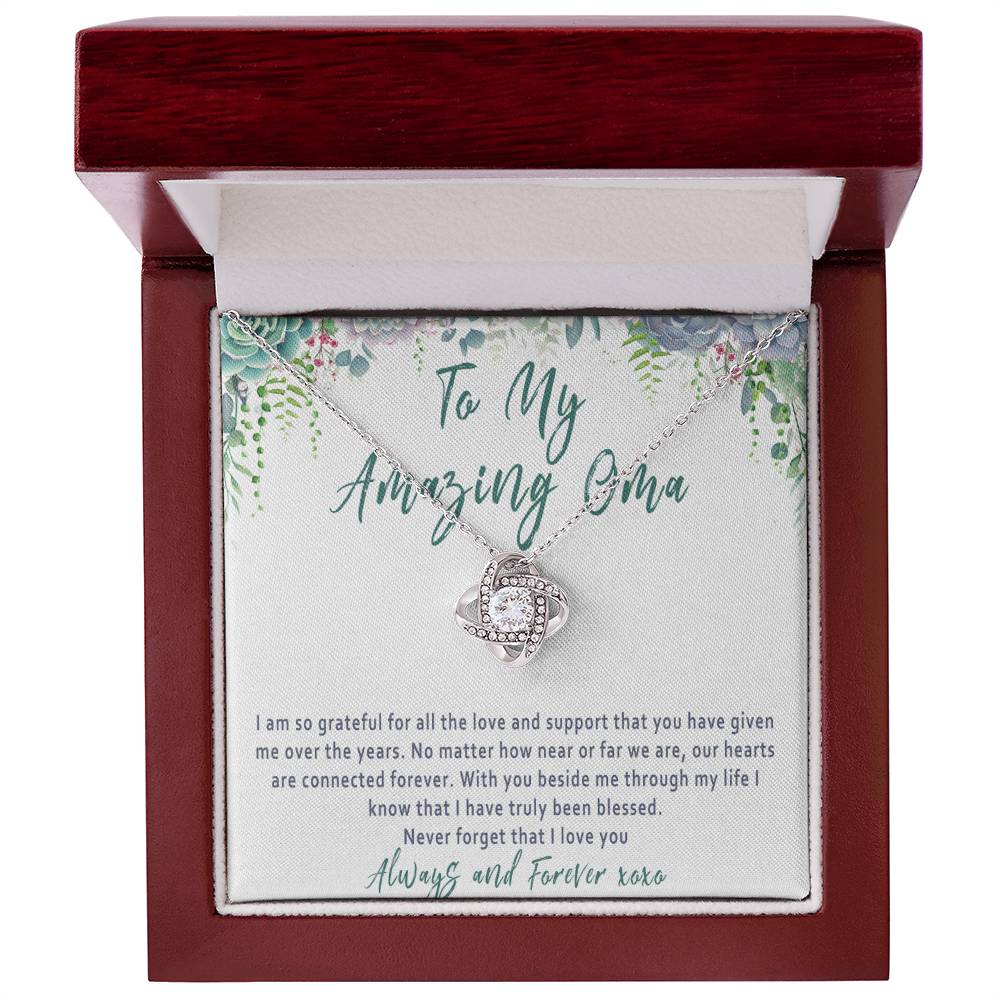 Oma Mother's Day Necklace Gift from Grandchild – Love Knot Oma Gift, Grandma Jewelry Keepsake - "I am so grateful for all the love..."